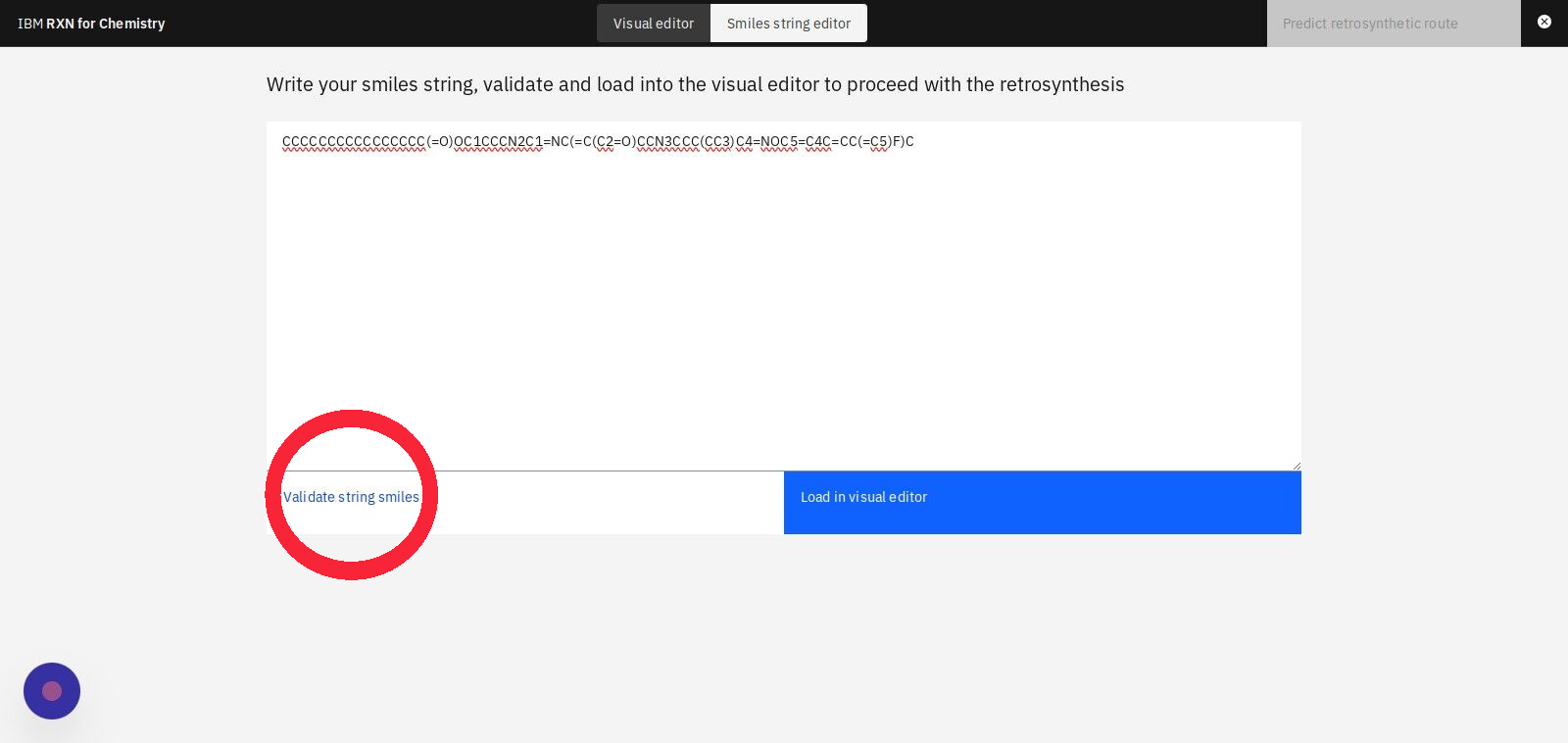 Screenshot of: Click "Validate string smiles"