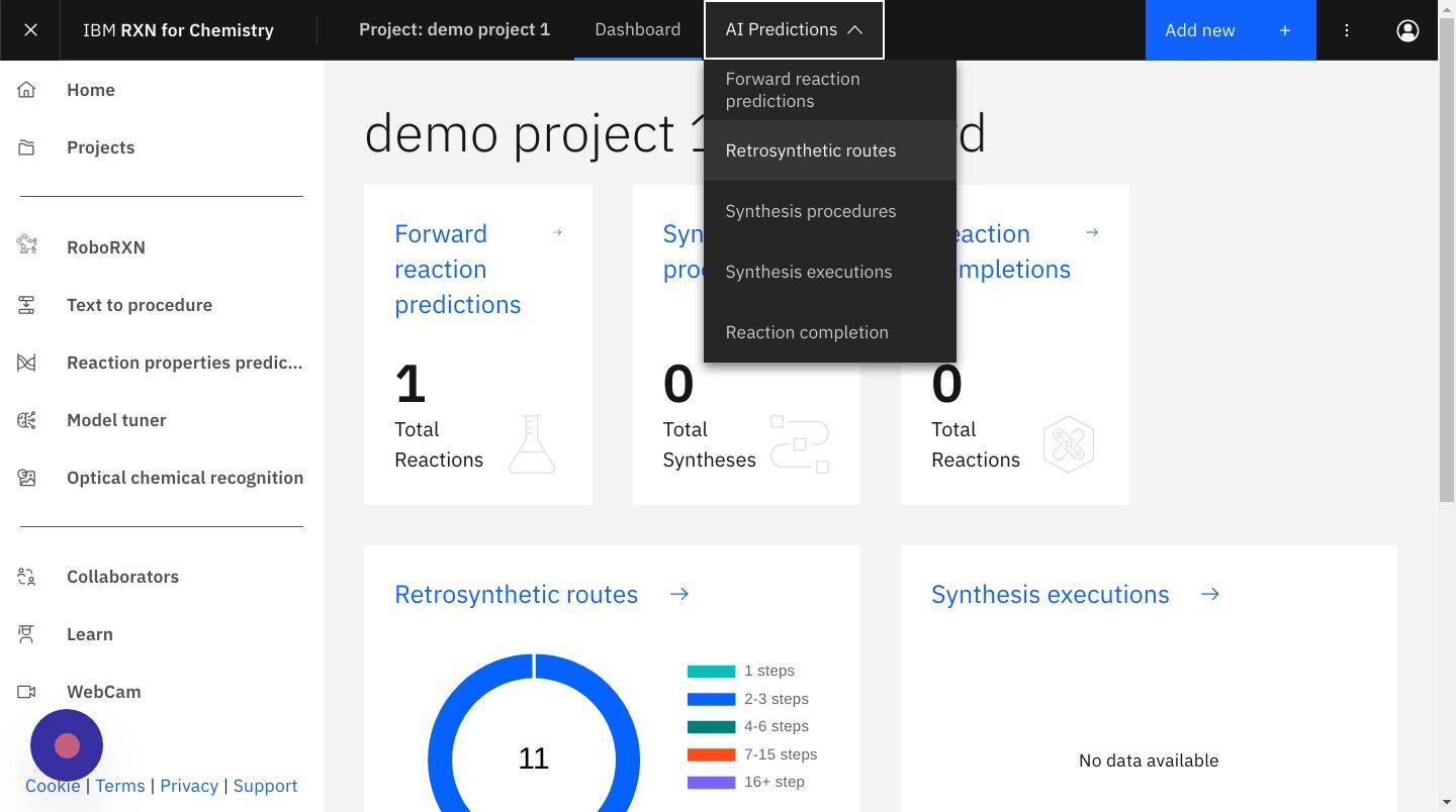 Screenshot of: Click "Retrosynthetic routes"